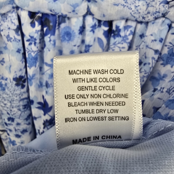 Baby Doll Bubble Long Sleeve Ruched Floral Chiffon Dress Blue Womens Size S - Picture 7 of 11